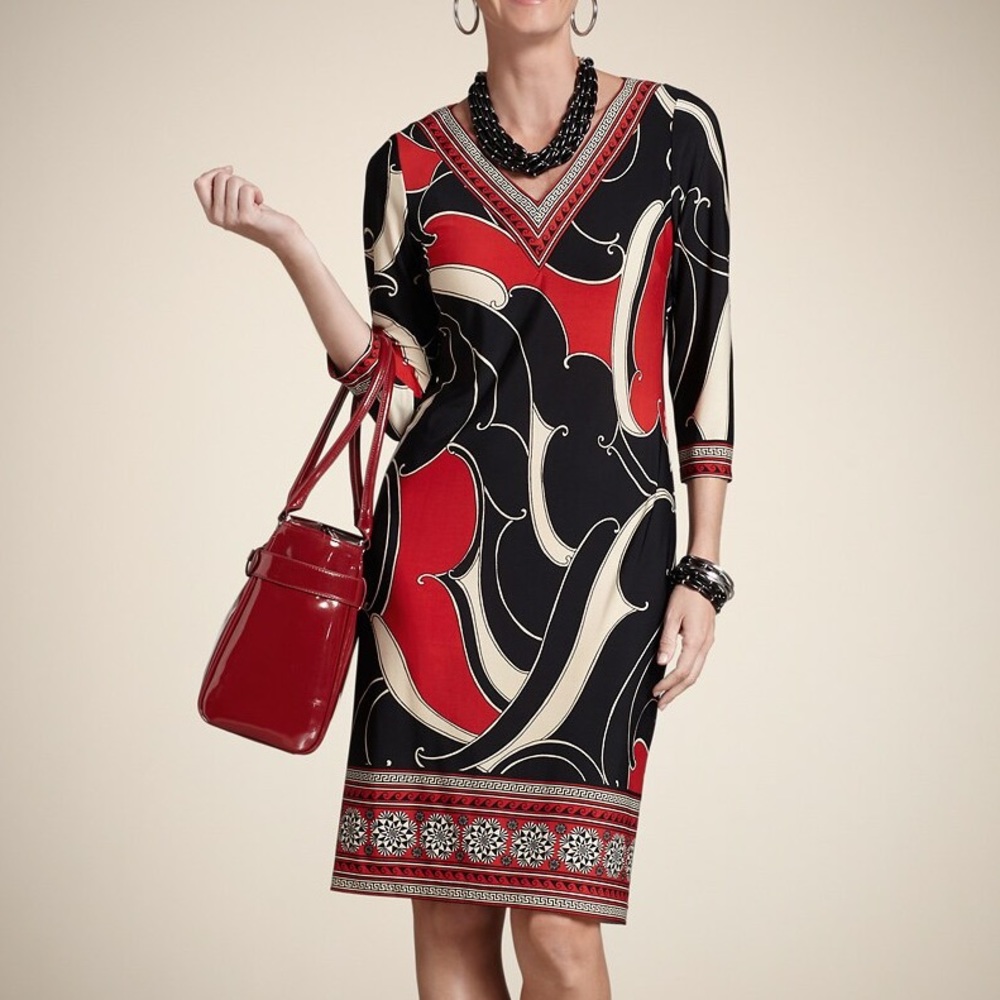 Chico’s V Neck Brody Border Dress Size M - Picture 5 of 11